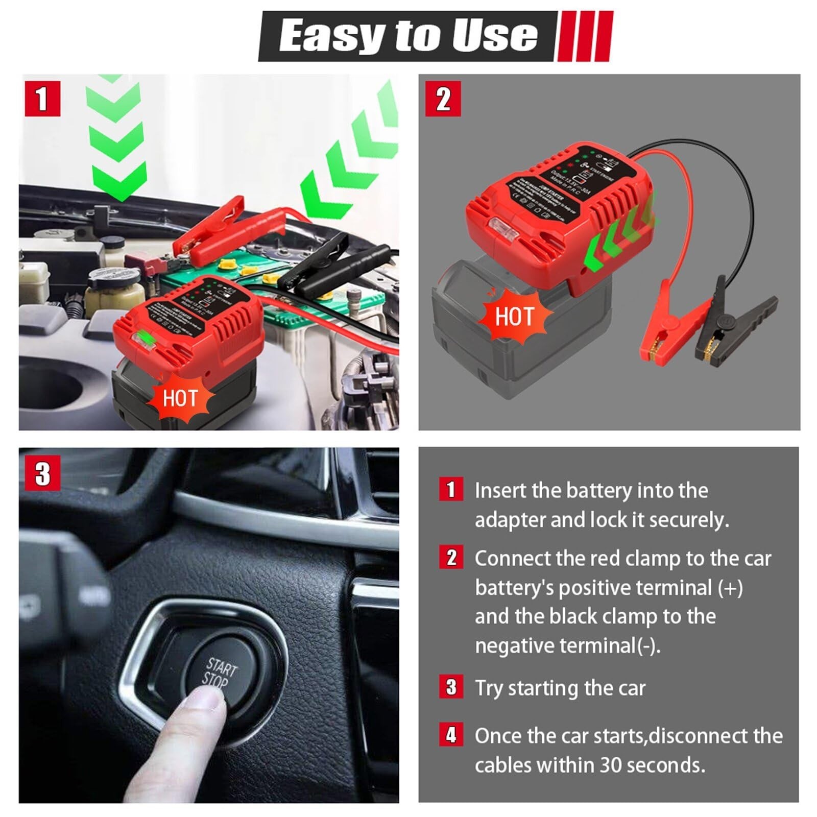 Jumper Cables with Adapter for Milwaukee M-18 18V Battery Jump Car Starter,12…