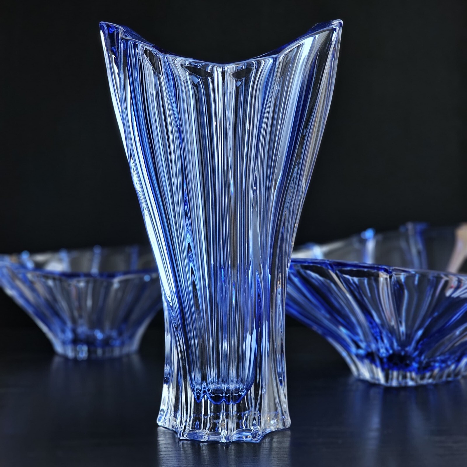 Plantica Modern Bohemian Czech Crystal Decorative Vase – 12.5 Inch Vase, Blue