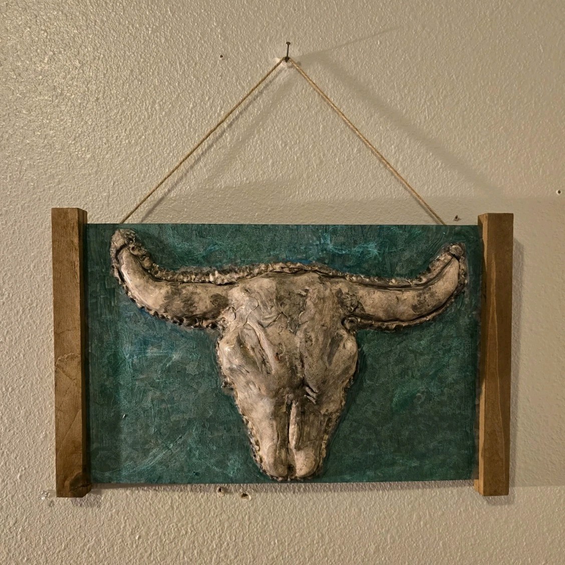 Rustic Western Bovine Skull Wall Sculpture Hand Painted Wood Resin Matte Finish