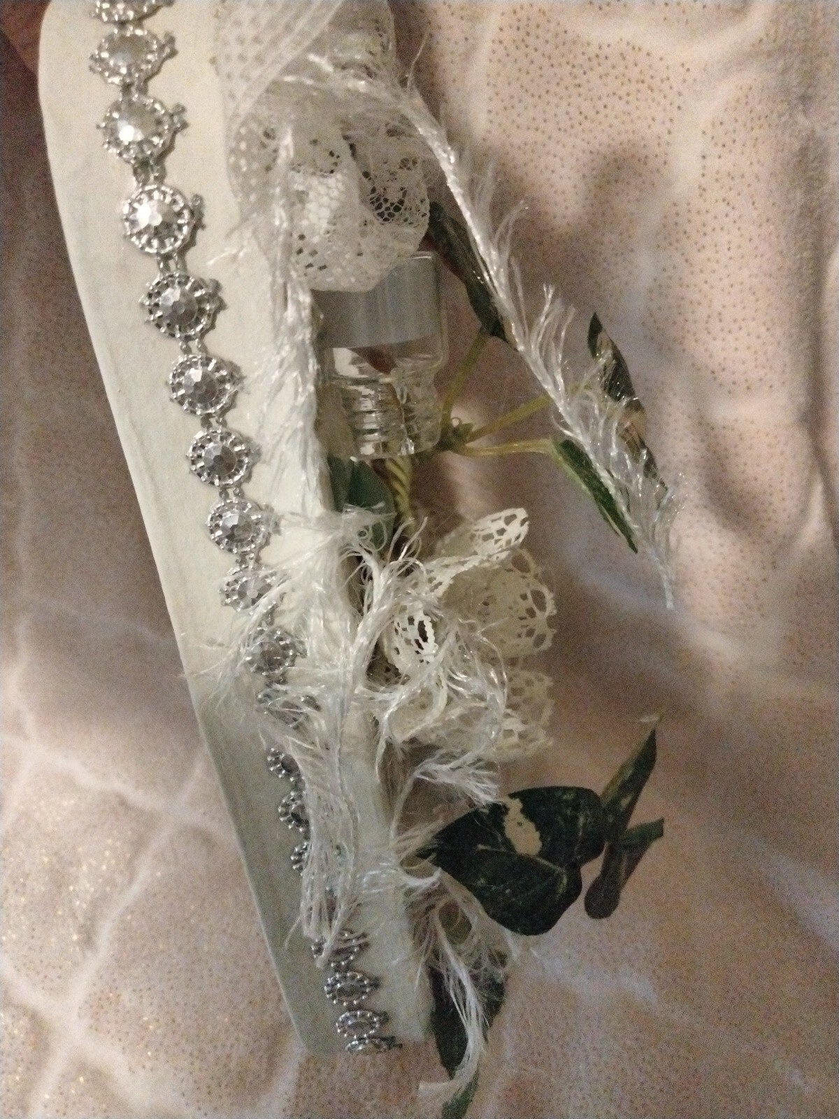 handmade shabby chic wall decor, white background. embellishment overload
