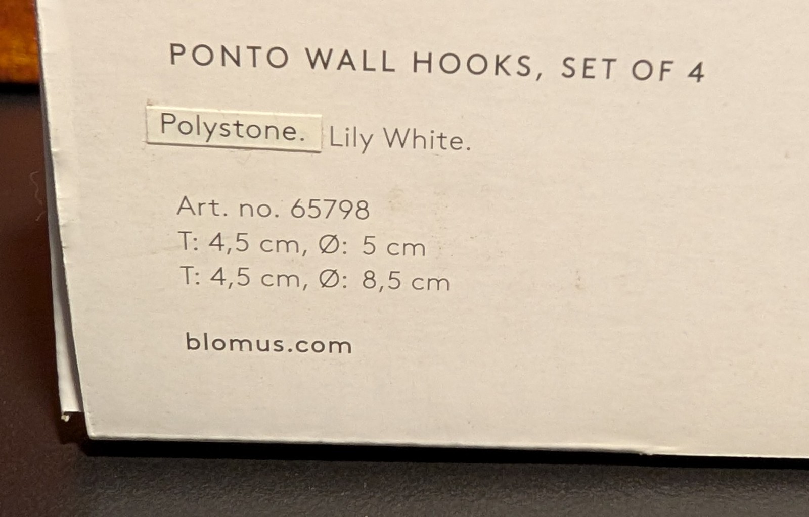 Blomus Ponto Wall Hooks Set of 4 in Lily White – 65798 – New Open Box
