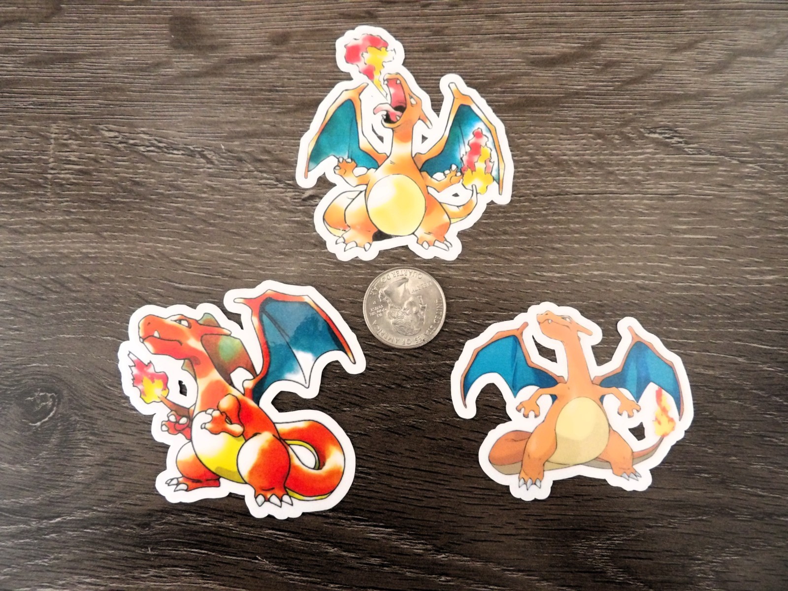 Gen 1 & 3 Charizard Stickers – Lot of 3 – Vinyl, Waterproof, Die-cut – Original