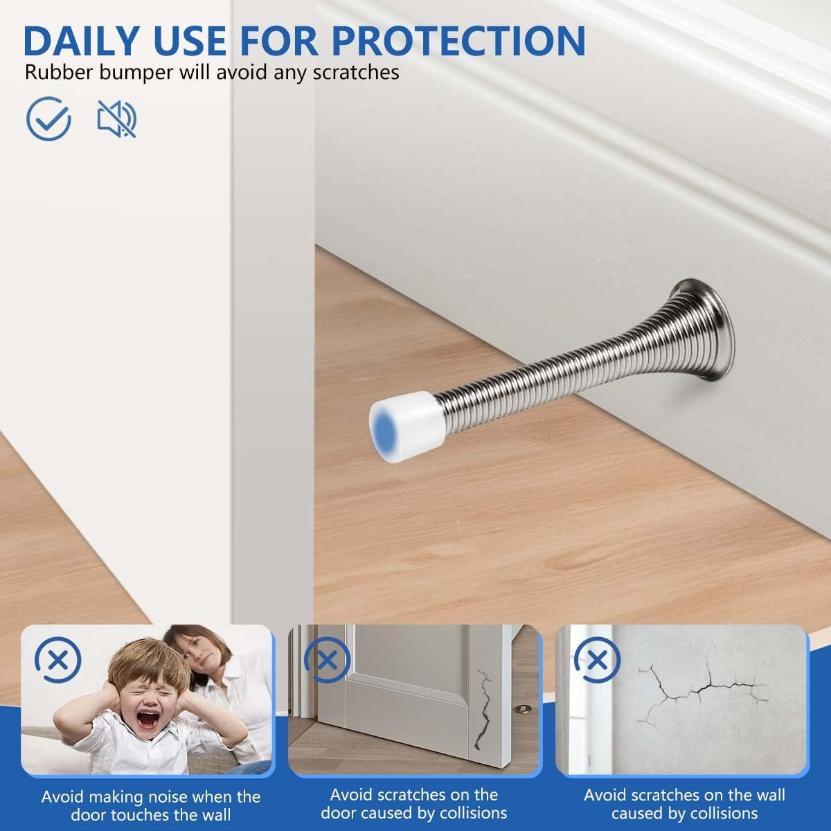 12 Pack Spring Door Stops 3 1/4 Inch Flexible Heavy Duty Spring Door Stopper wit