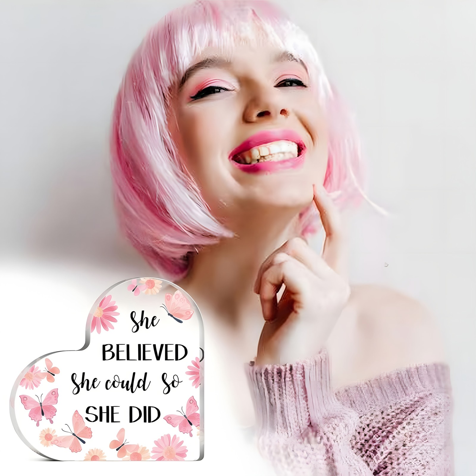 She Believed She Could So She Did Heart Plaque Women’s Empowerment Gift Decor