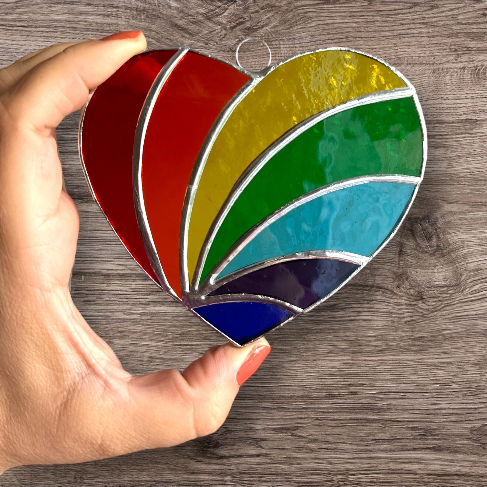 NEW Rainbow Multicolor Heart Stained Glass Suncatcher Decoration Art Handmade