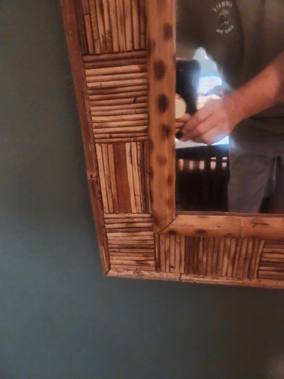 Vintage Coastal Boho MCM Tortoise Bamboo Rectangle Framed Mirror – 27” x 22”