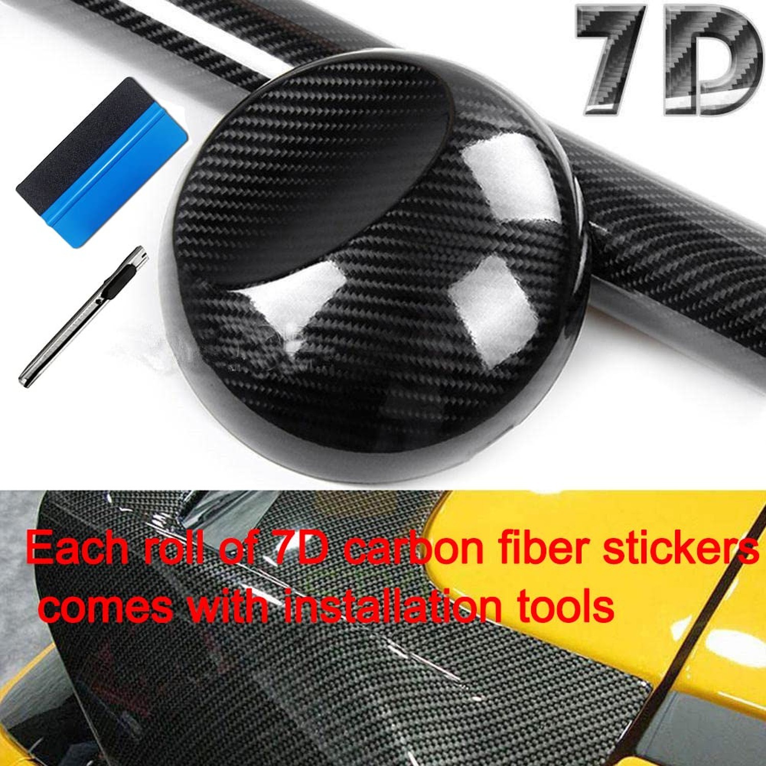 LZLRUN 7D Carbon Fiber High Gloss Vinyl Wrap Sticker with Air Realease Bubble…