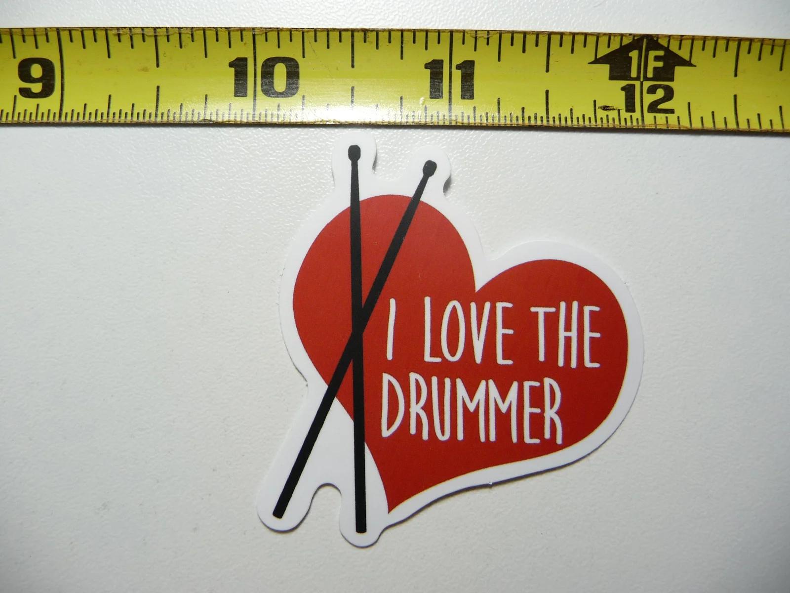 I LOVE THE DRUMMER SMALL STICKER DECAL HEART DRUMSTICKS MUSIC BAND CONCERT