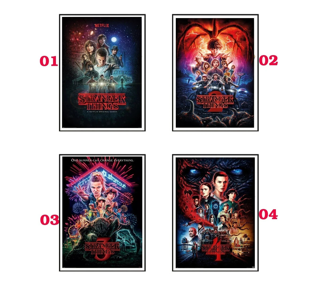 STRANGER THINGS – SEASONS 1, 2, 3 & 4 – TV SHOW POSTER – Poster Wall Decor