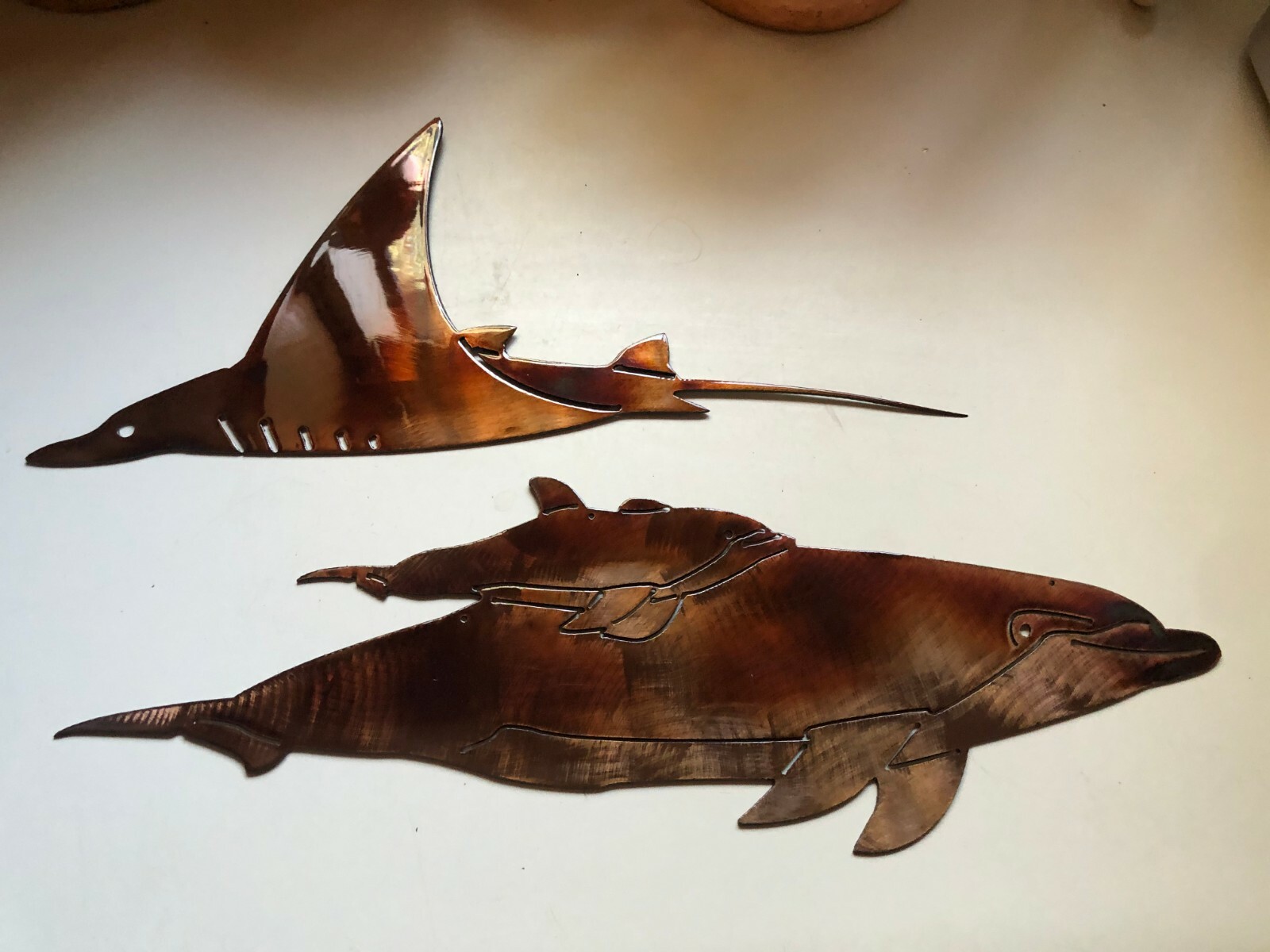 Dolphin Pair and Swimming Ray Sea/Tropical Metal Wall Art Decor – Size Varies