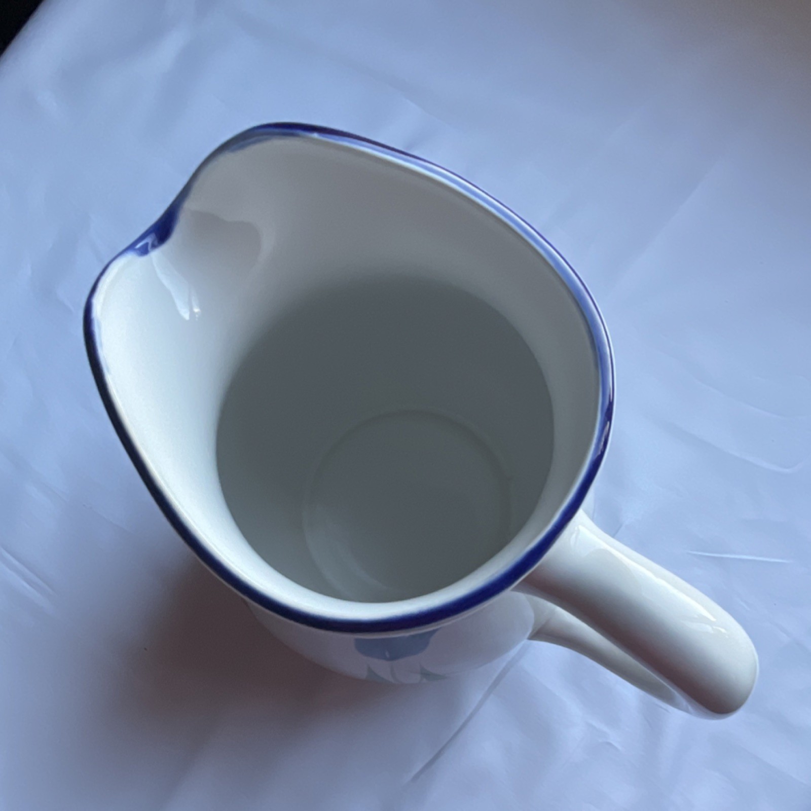 Dansk Floral Ceramic Pitcher – Hand‑Painted Tulip Design – Blue Rim – 8″ Vintage