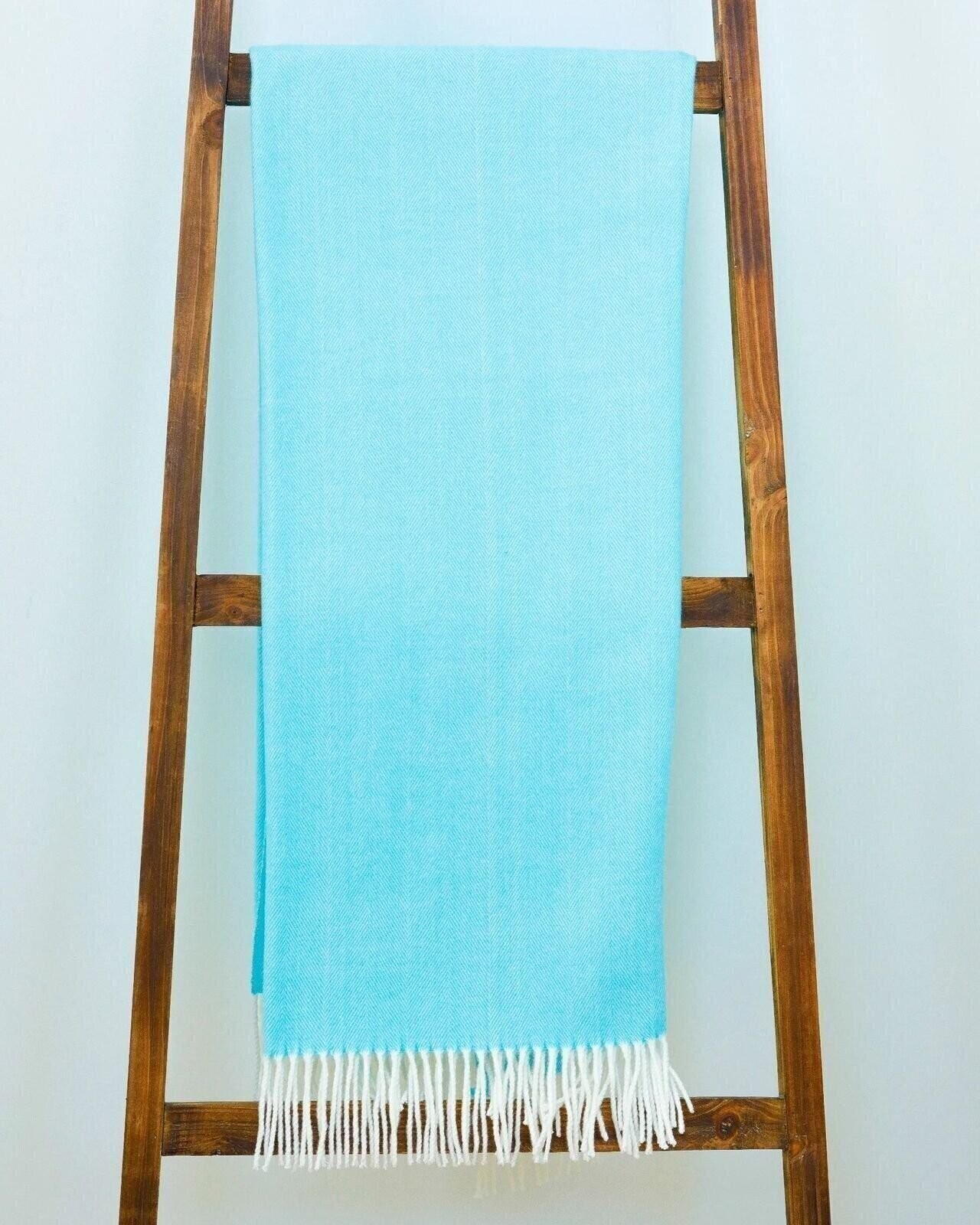 Alashan Cashmere Herringbone Throw Cotton Blend Soft Lightweight Comfort Blue…