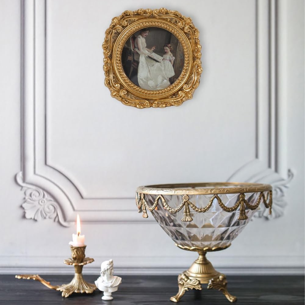 Vintage Picture Frames 3×3 Round Gold – Antique Ornate Small Picture Frames w…
