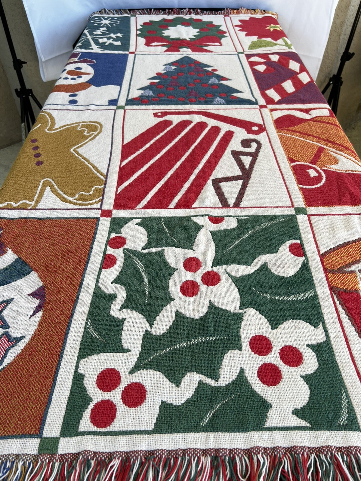 Christmas Woven Blanket Ginger Bread Man, Candy Cane, Wreath, Sled Throw 46×66