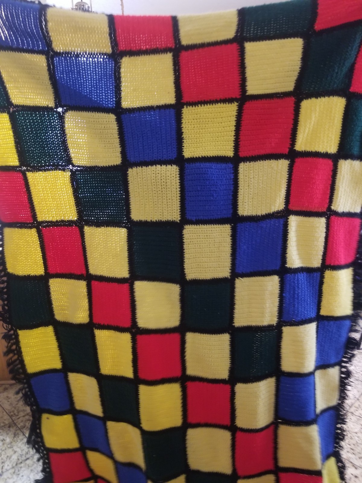 52×75 Crochet Handmande Blanket. Retro 2000s Colorblock