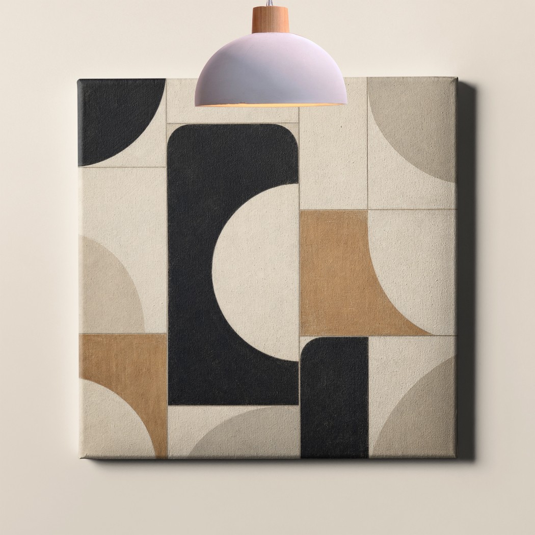 Geometric Arc Grid Canvas Print Neutral Abstract Modern Pattern
