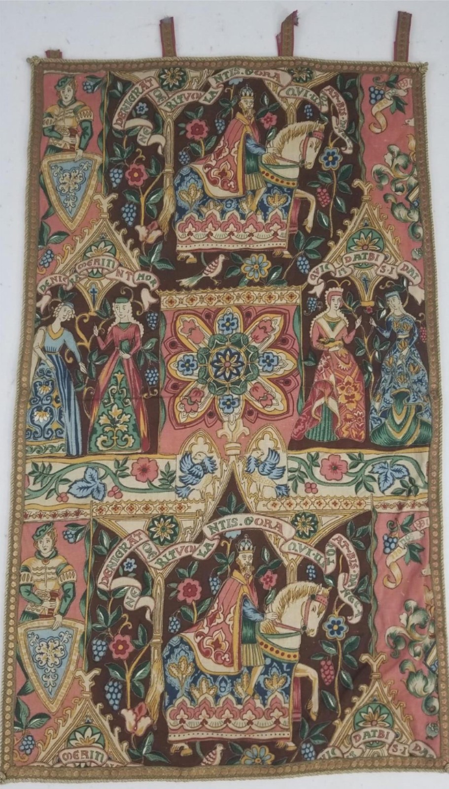 Vintage European Medieval Gothic Knight and Noble Lady Woven Tapestry 42x24in