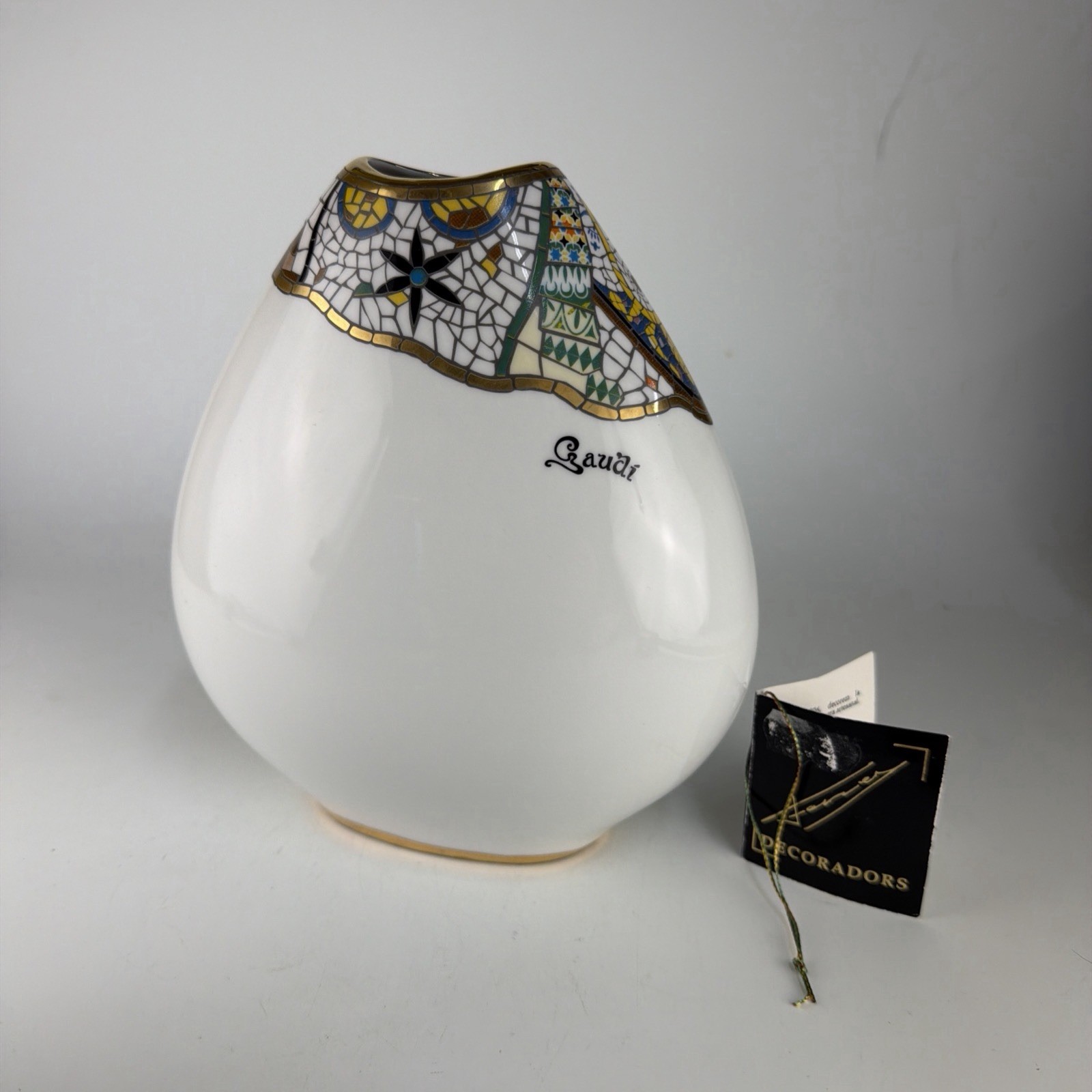 Decoradors Gaudi Barcelona Spain Ceramic Vase Mosaic Design, 7.25” Jose M Ferrer