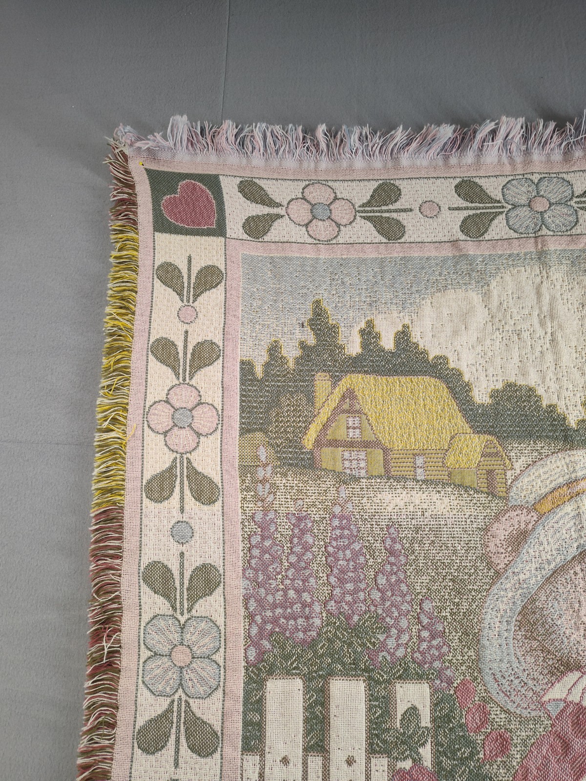 Teddy Bear Tapestry Blanket Woven Sofa Throw Garden Cottagecore Fringed Art