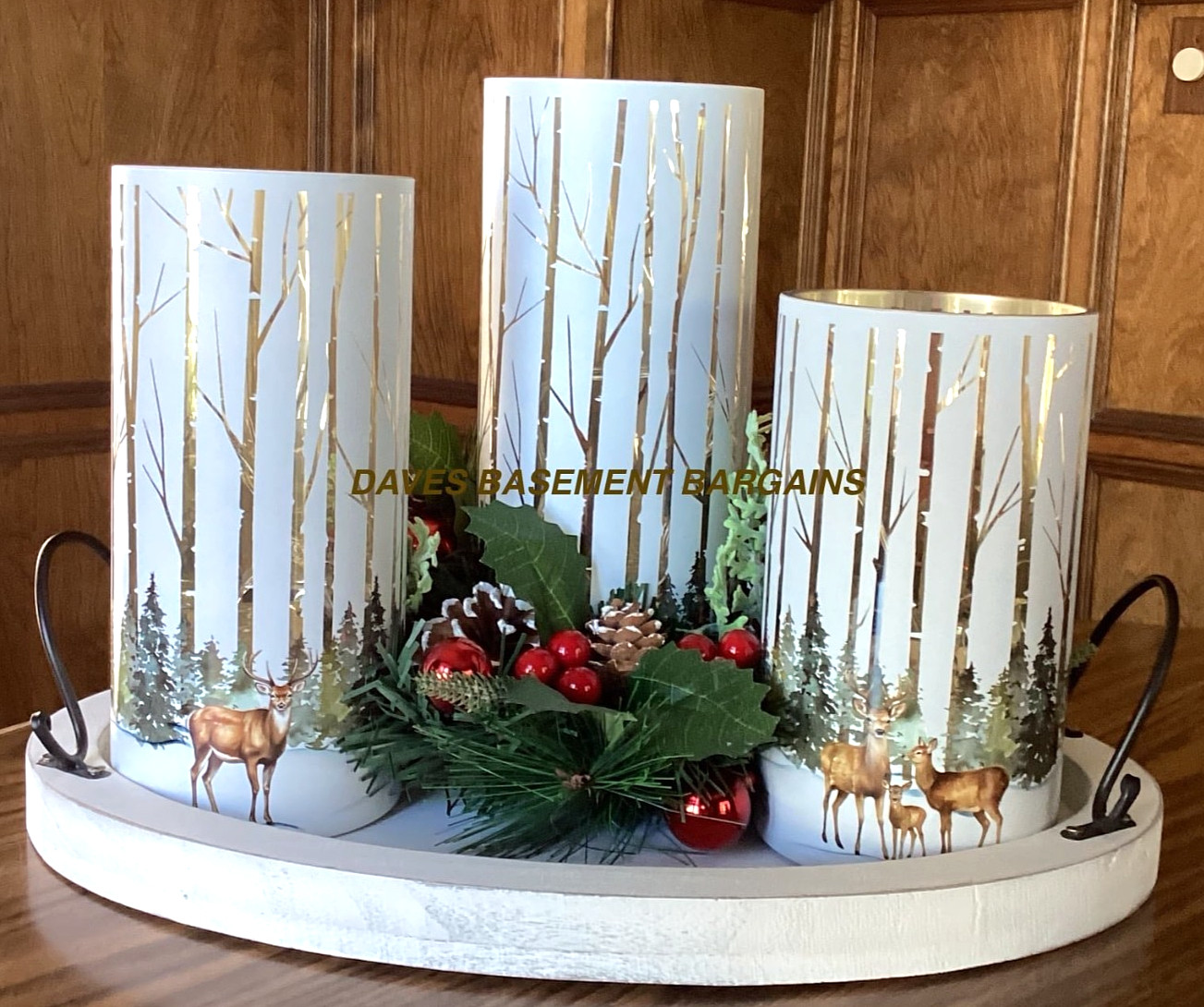 Set of 3 Illuminated Woodland Glass Hurricanes by Valerie – FREE FAST SHIPPING
