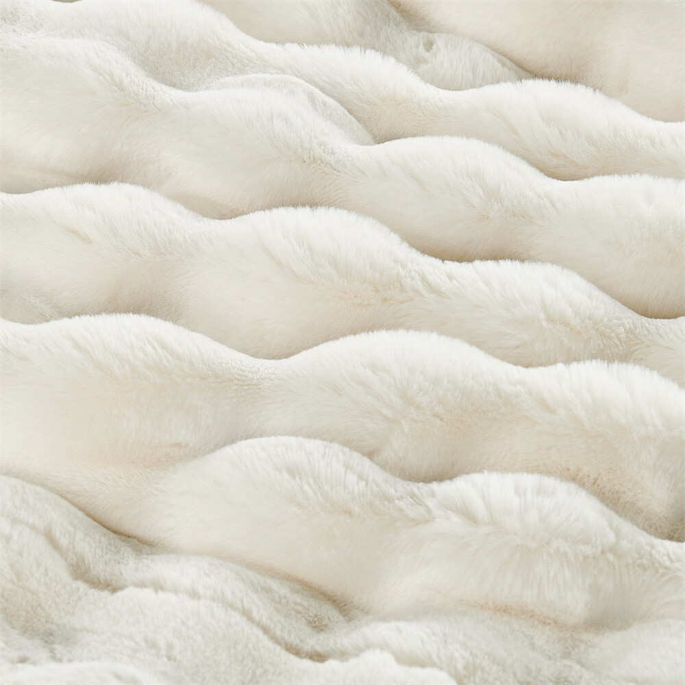 Textured Faux Fur Throw Blanket Luxurious Soft Reversible Micromink Blanket