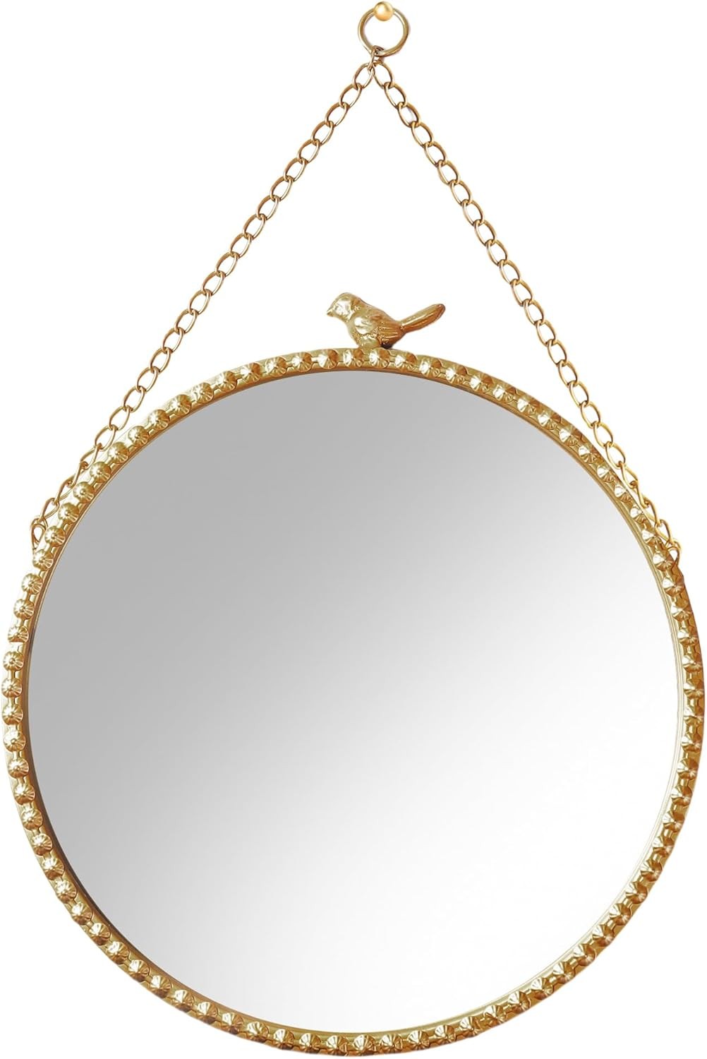 9.8 Inch Small Vinta Gold Round Wall Mirror with Sparrow Design-Iron