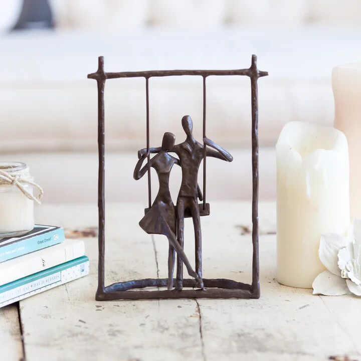 Couple Design On A Swing Cast Bronze Sculpture Home Decorative Collectible Gift