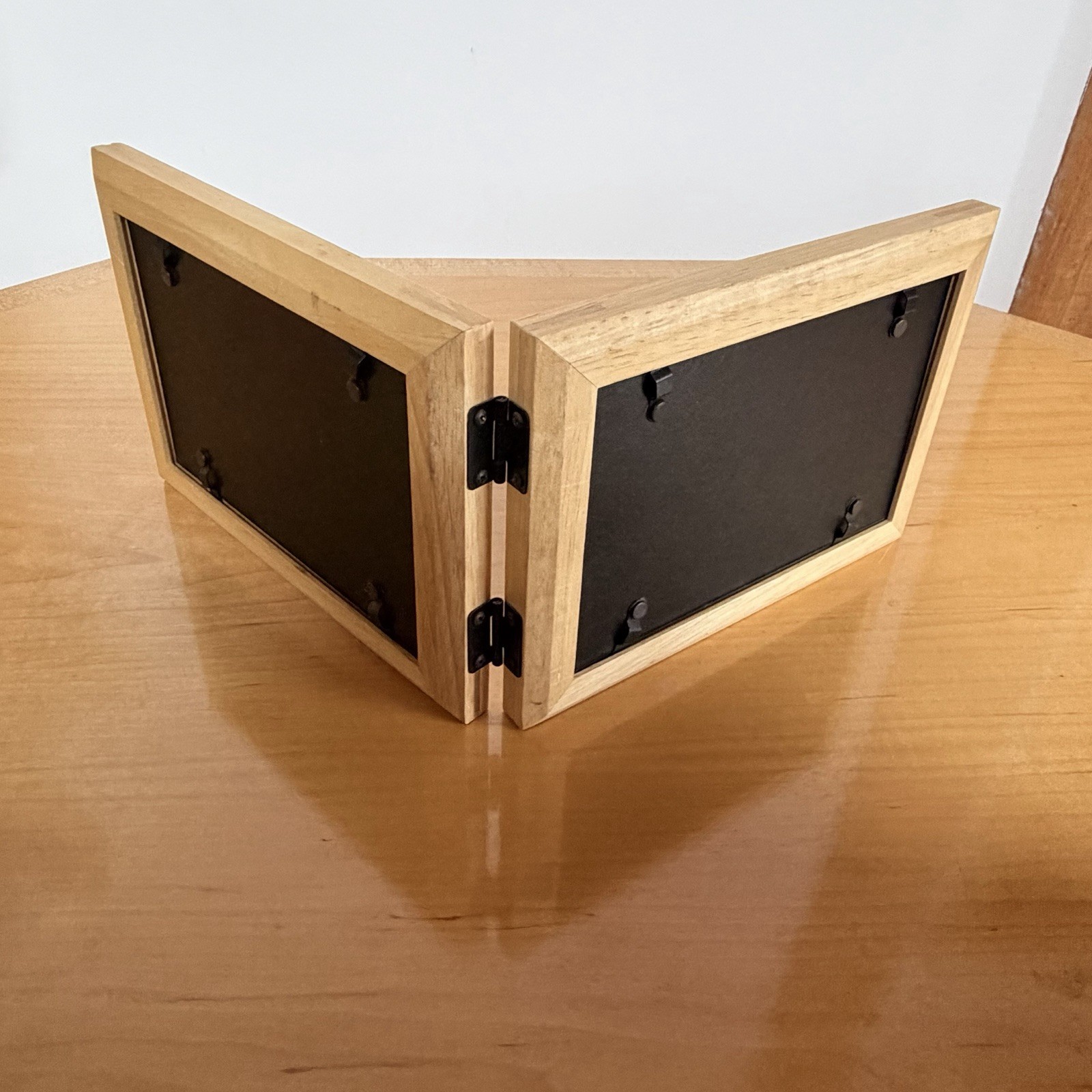 Hinged Double Picture Frame Wood Holds Two Photos Folding Display Wooden Natural