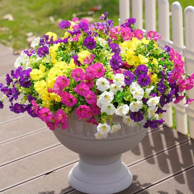 10pcs Artificial Morning Glory Flowers UV Resistant Fake Plants Outdoor Decor
