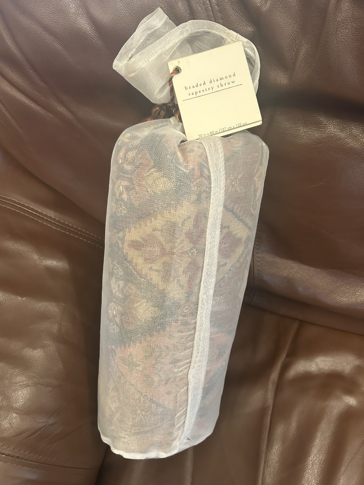 Vintage Pier 1 Beaded Diamond Tapestry Throw 60×50”