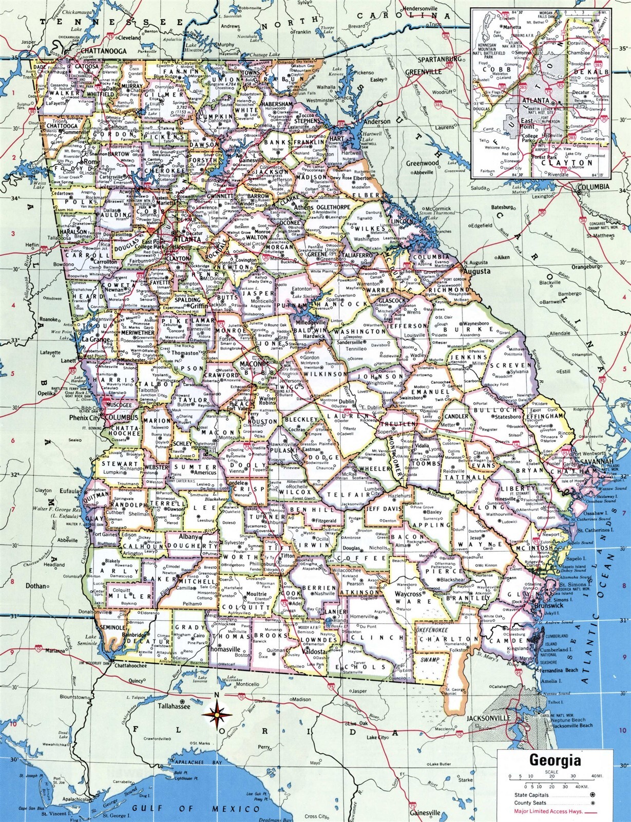 GEORGIA COUNTIES ROAD MAP GA GLOSSY POSTER PICTURE PHOTO PRINT BANNER 9731