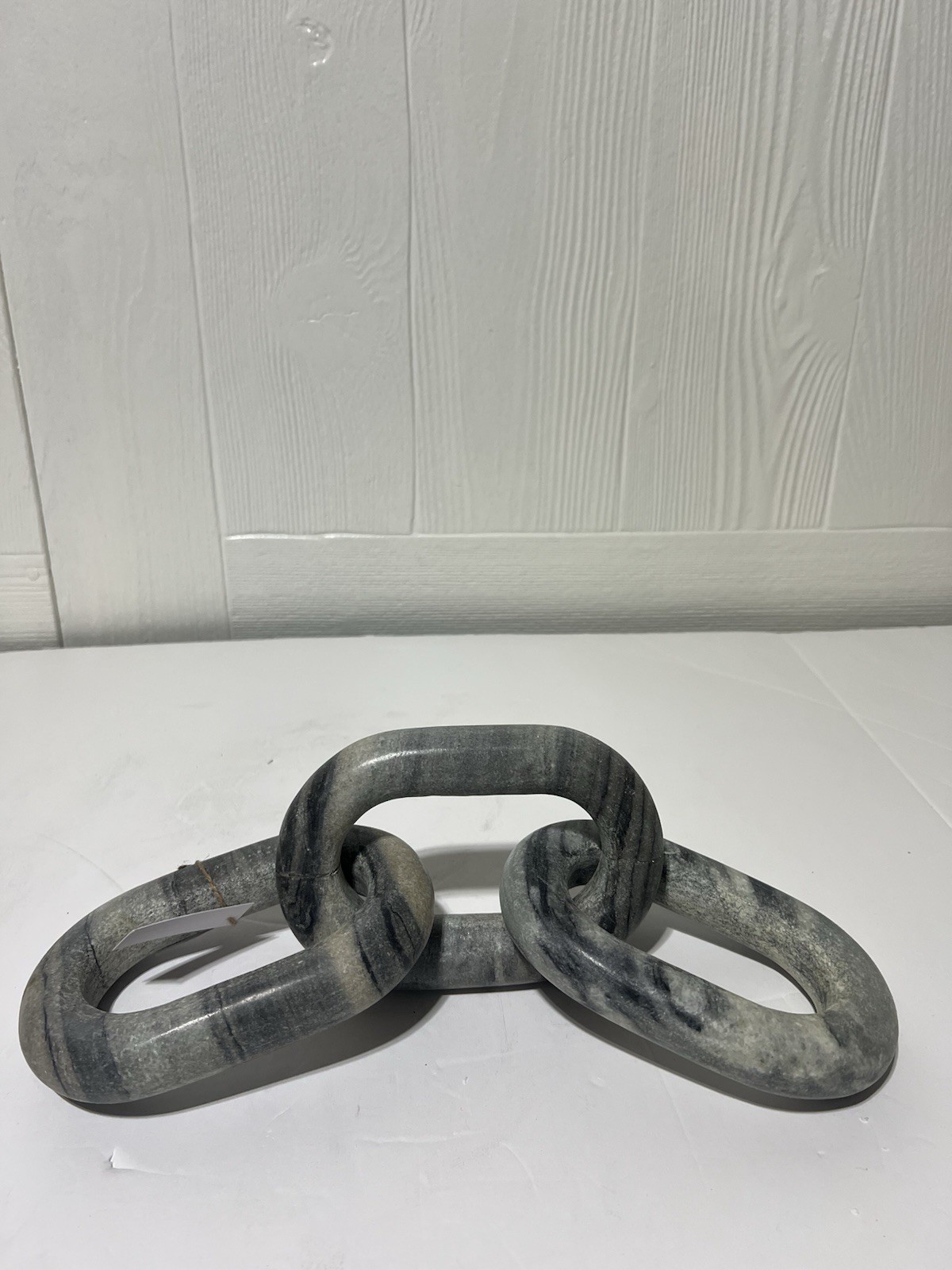 Gray Marble Chain Handmade Geometric 3 Link Decorative Sculpture, 13″ x 4″ x 3″