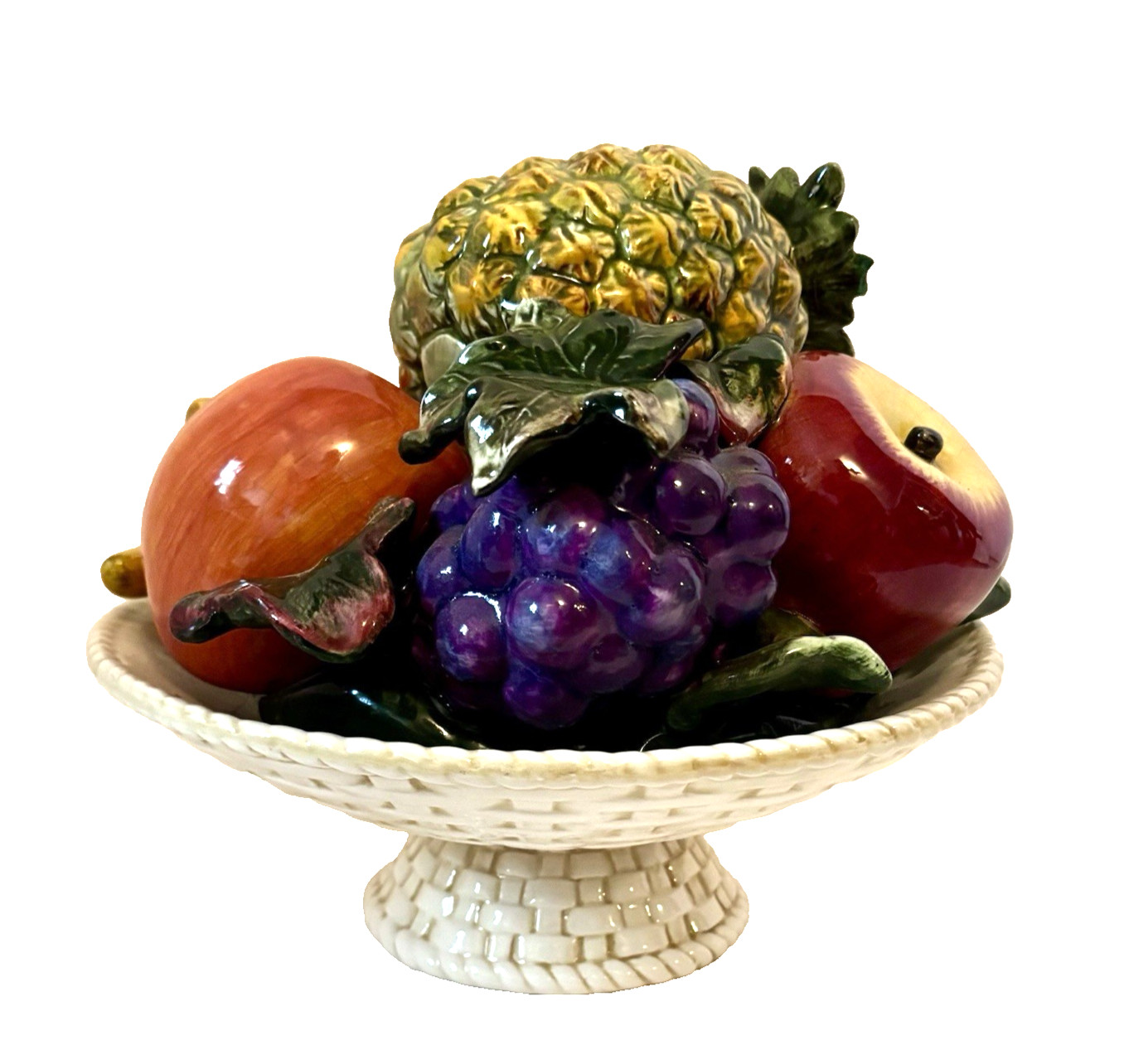 Vintage Handmade 10″ Italian Majolica Tropical Fruit Bowl Centerpiece
