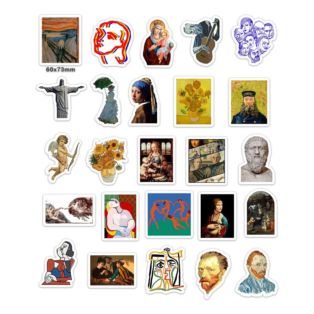150pcs Famous Painting Vinyl Stickers, Artist Monet Van Gogh,0012345