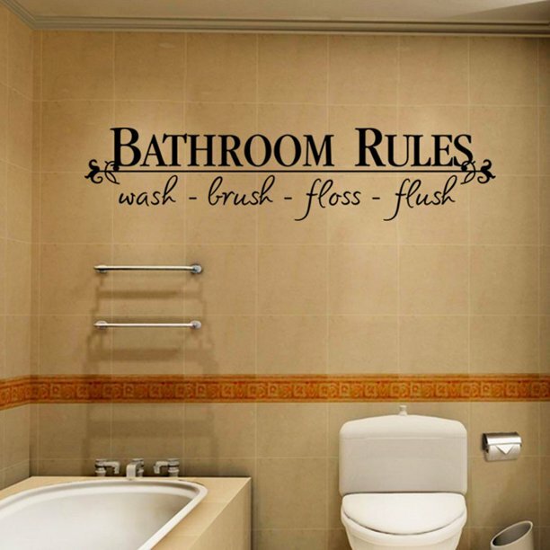 Bathroom Rules Wash Brush Floss Flush Quote Saying Wall Sticker Home Decal Decor