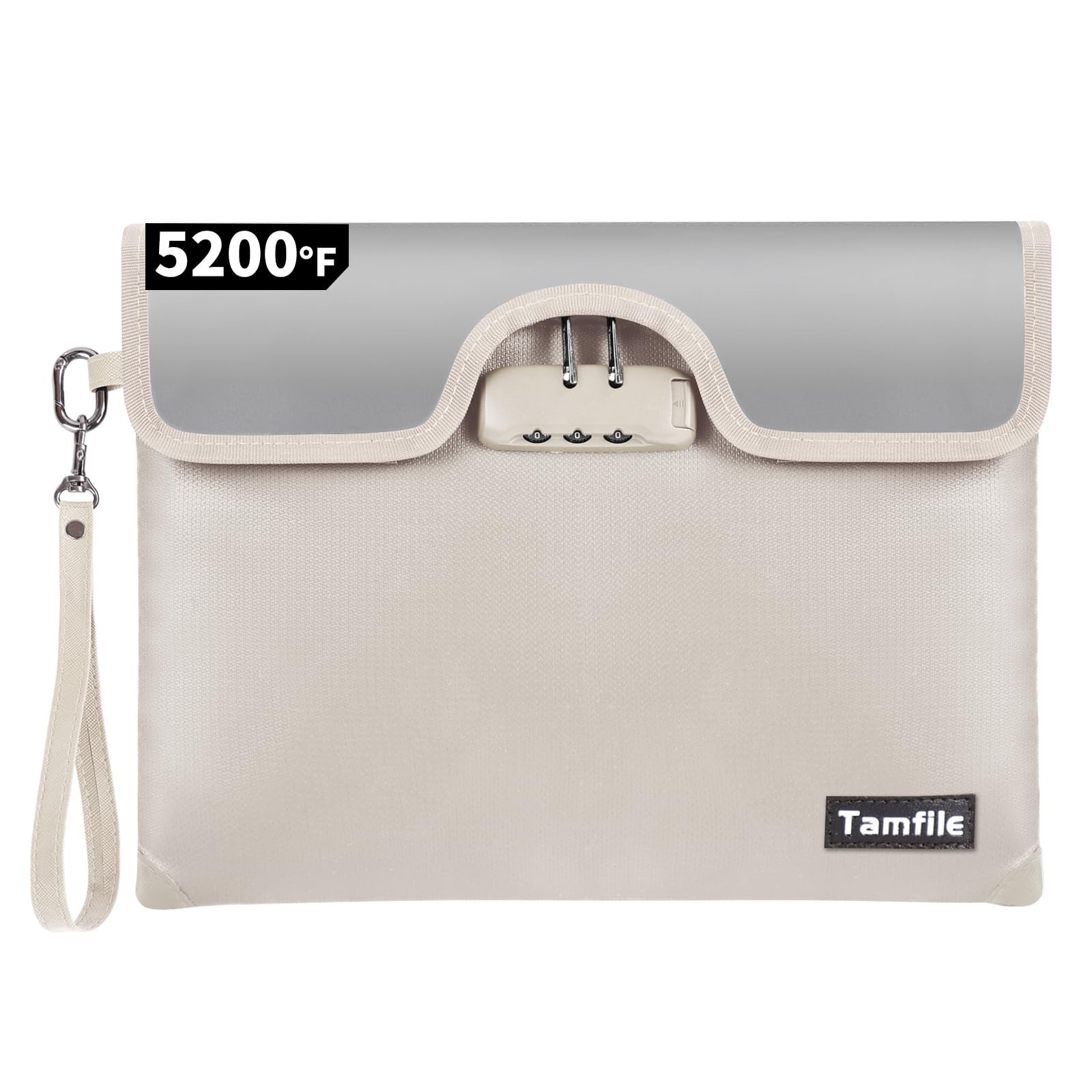 5200°F Fireproof Money Bag with Lock, Water Fireproof Document Bag with Zip
