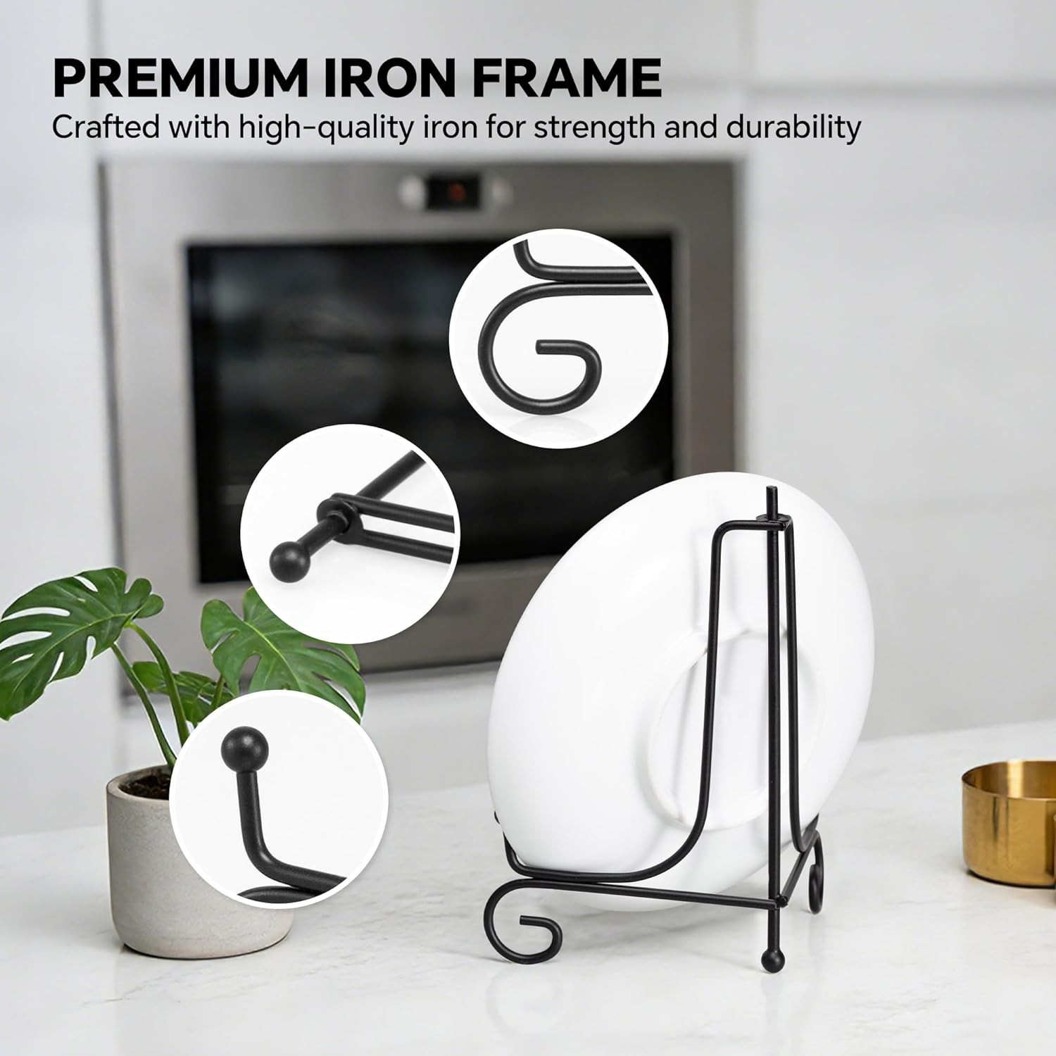 Adjustable Black Iron Plate Display Stands for Pictures and Collectibles 4 Pack