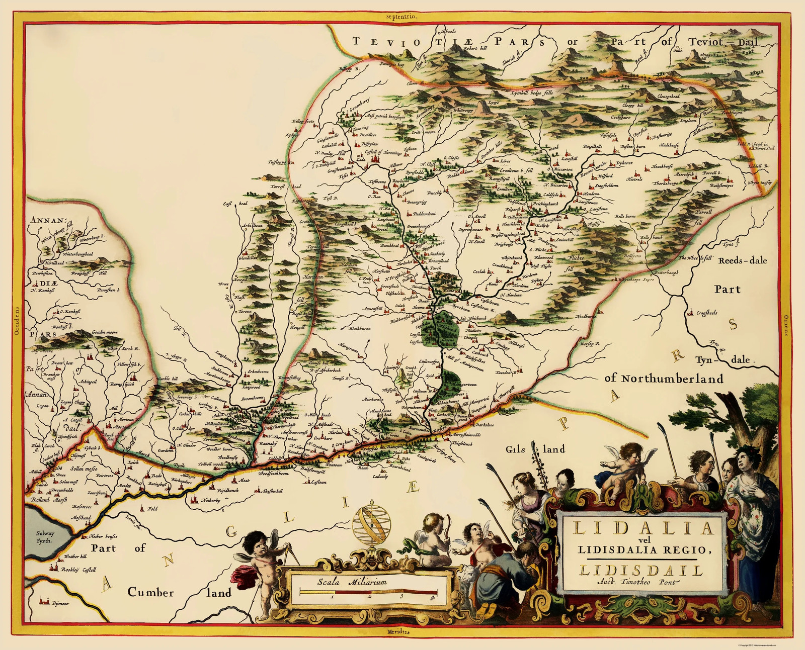 Historic Map – England Scotland Border – Blaeu 1654 – Vintage Wall Art