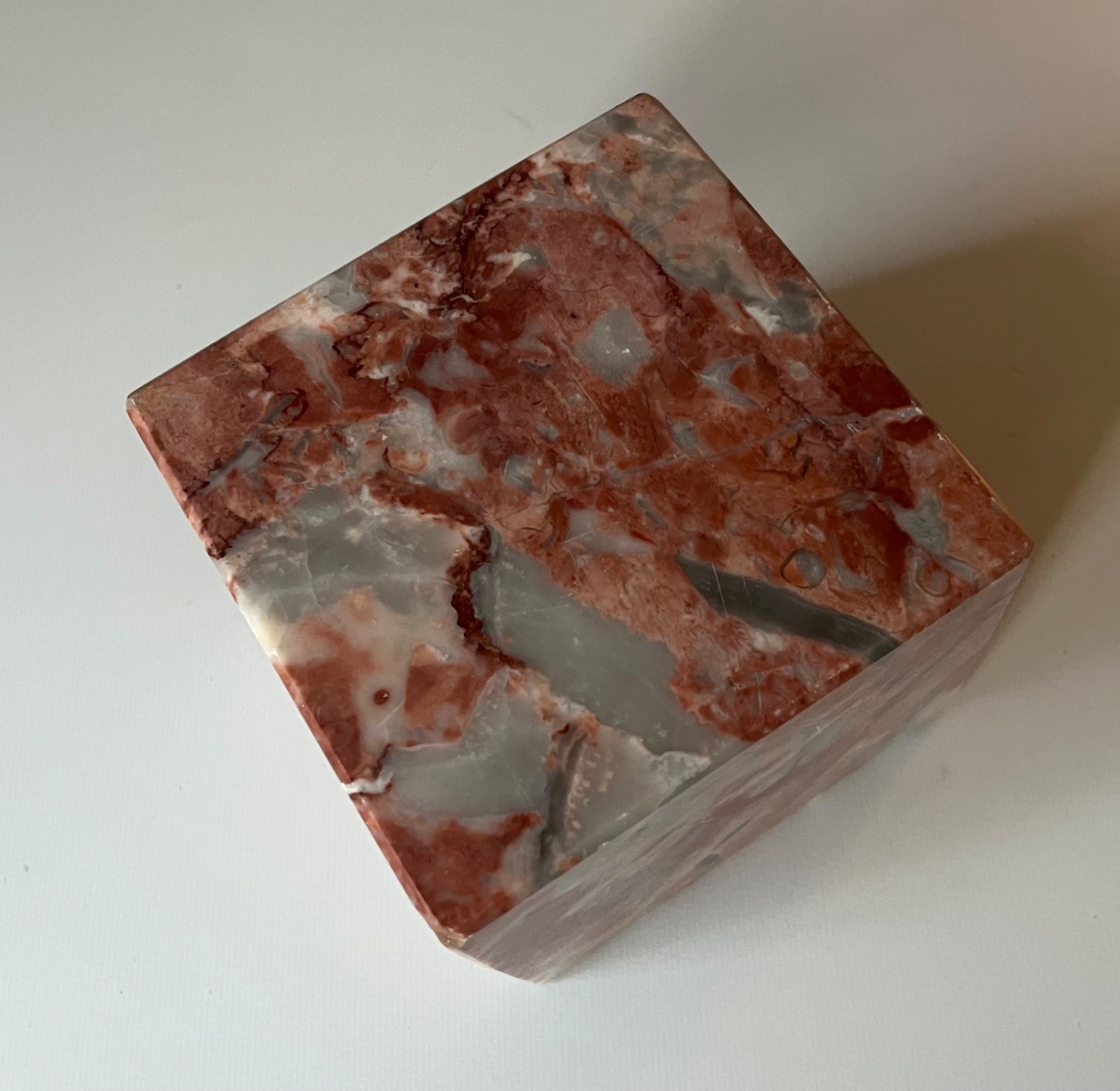 Mid-Century Modern MCM Pink Gray Solid Specimen Marble Display Stand Brick Cube