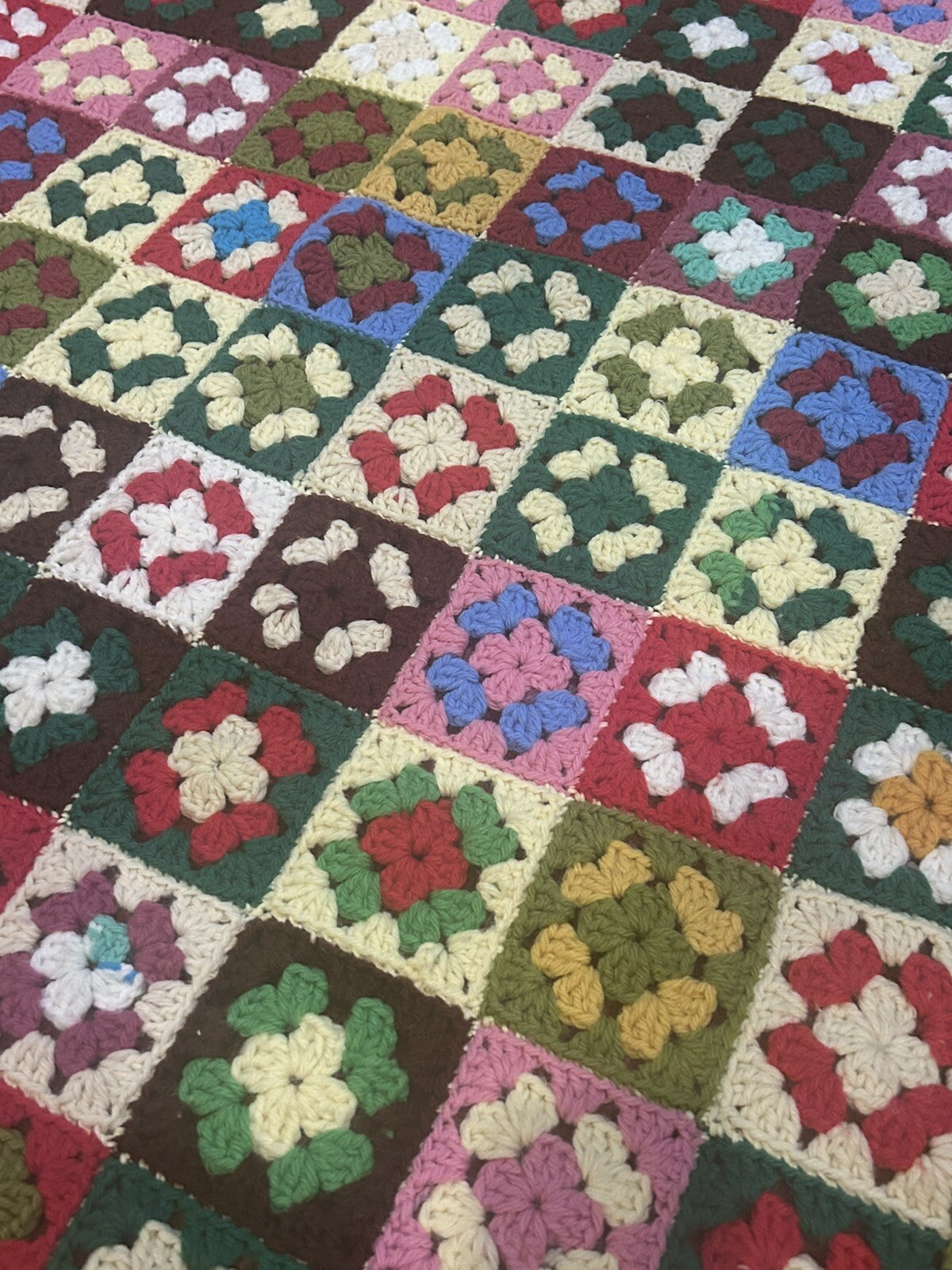 Colorful Granny Square Afghan. 54” X 37”. Rectangular.