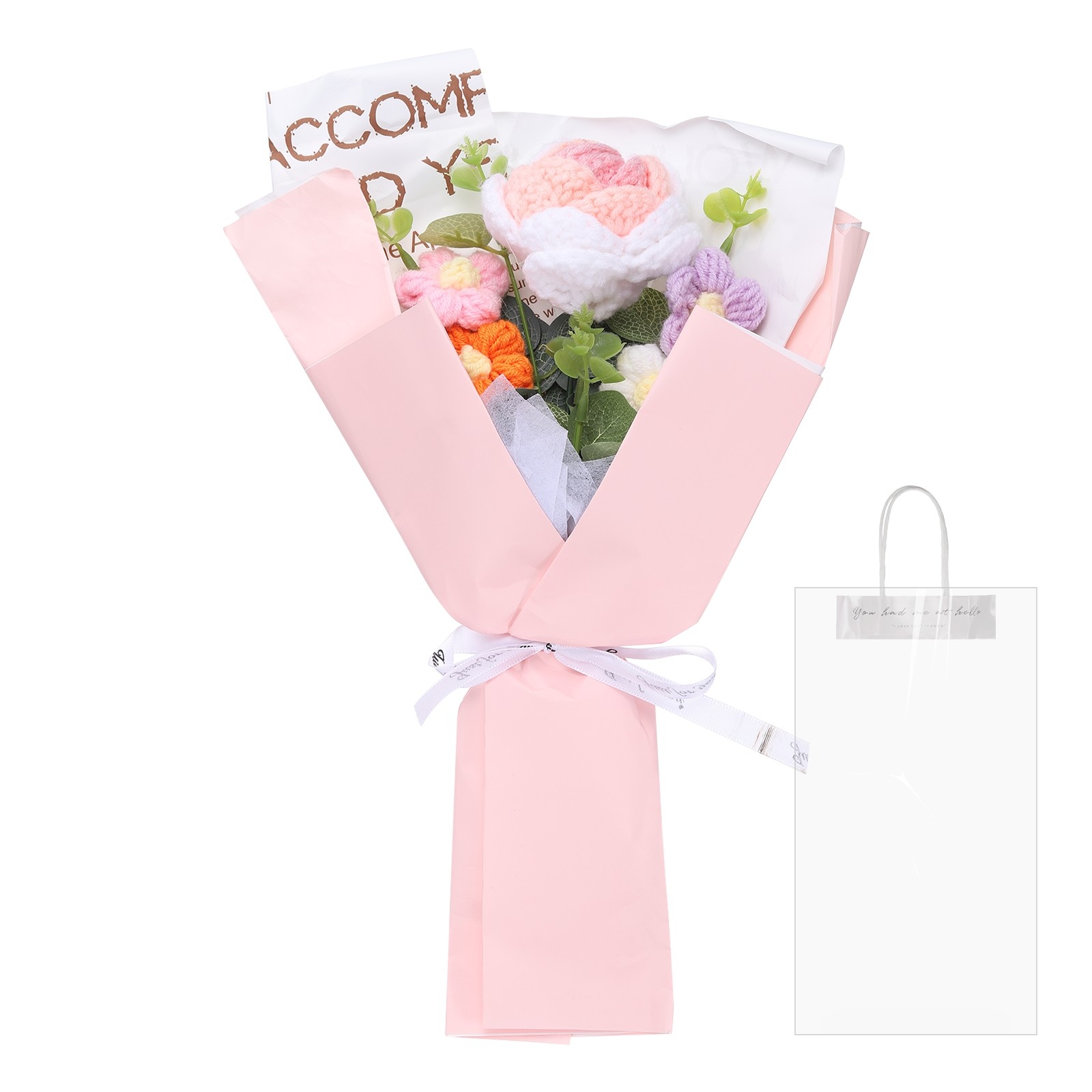 Crochet Flowers Bouquet Handmade Knitted Bouquet Rose Gradient Powder for DIY