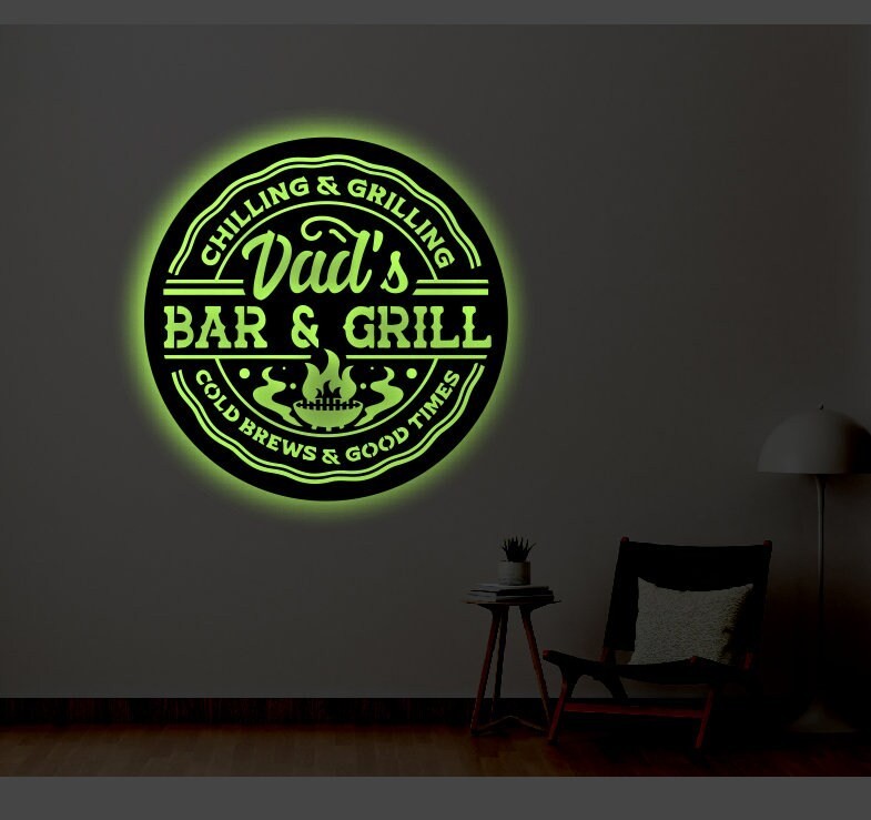 Personalized Bar and Grill LED Metal Art Sign / Light up Bar Metal Sign / Custom