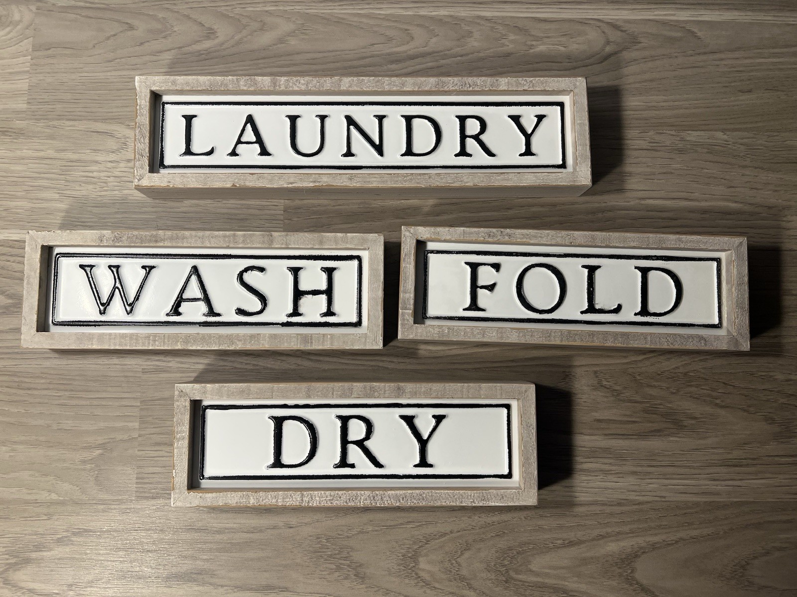 Laundry Room Farmhouse Wooden Metal (4-pack) Wall Decor Wash Fold Dry NEW
