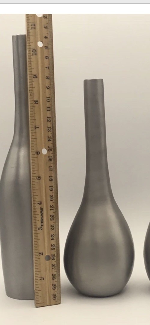 West Elm Brushed Metal Vases Set of 3 Matte Silver Modern Contemporary Glass