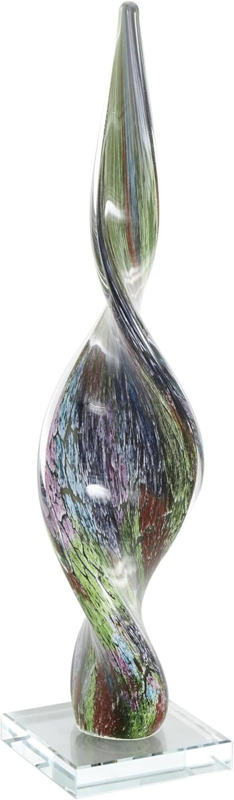 Glass Abstract Decorative Sculpture Swirl Home Decor Statue with Clear Base, Acc