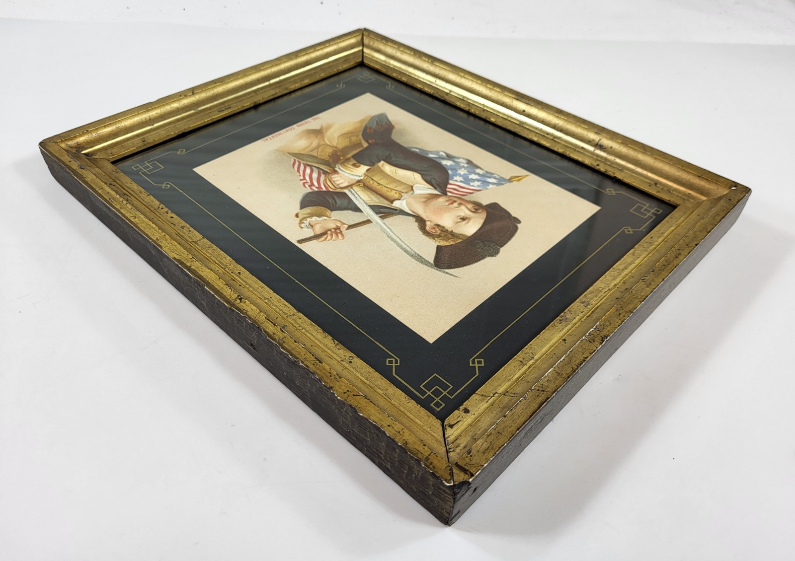Antique Print of Continental Soldier in Antique Gilt Frame American Revolution