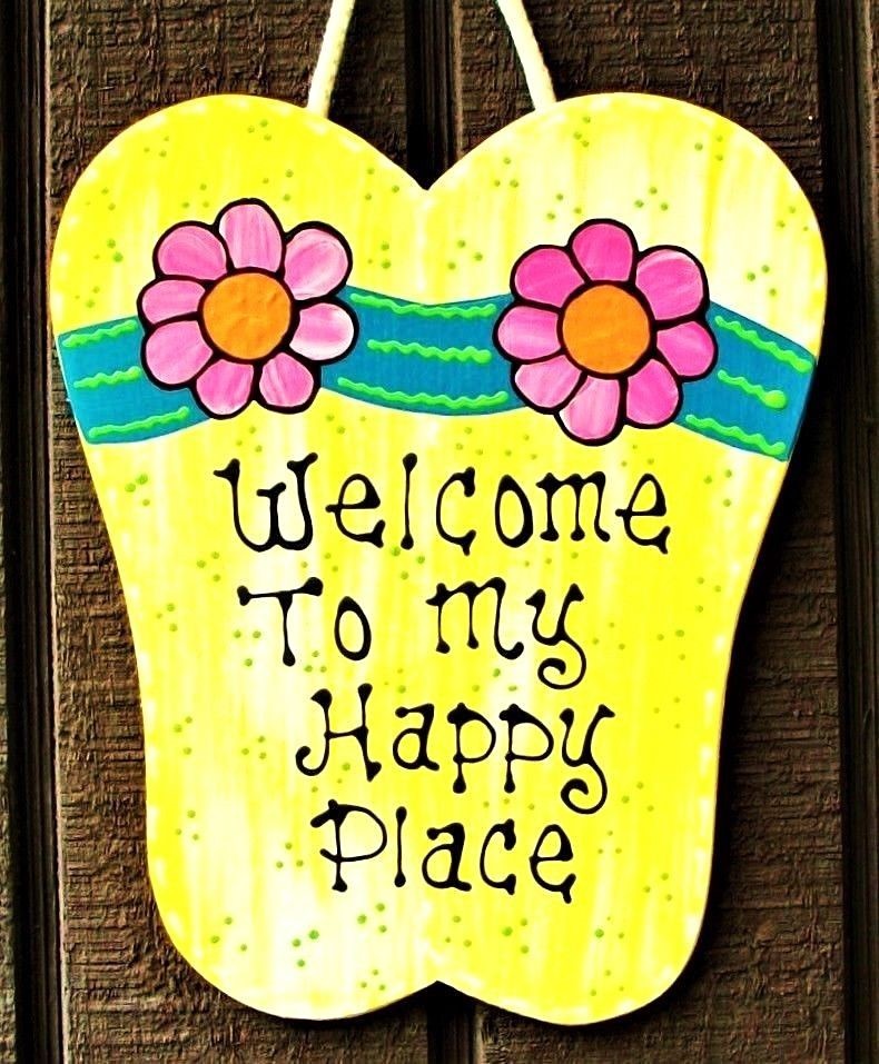 FLIP FLOPS My Happy Place SIGN Tiki Bar Pool Hot Tub Beach Wall Art Plaque
