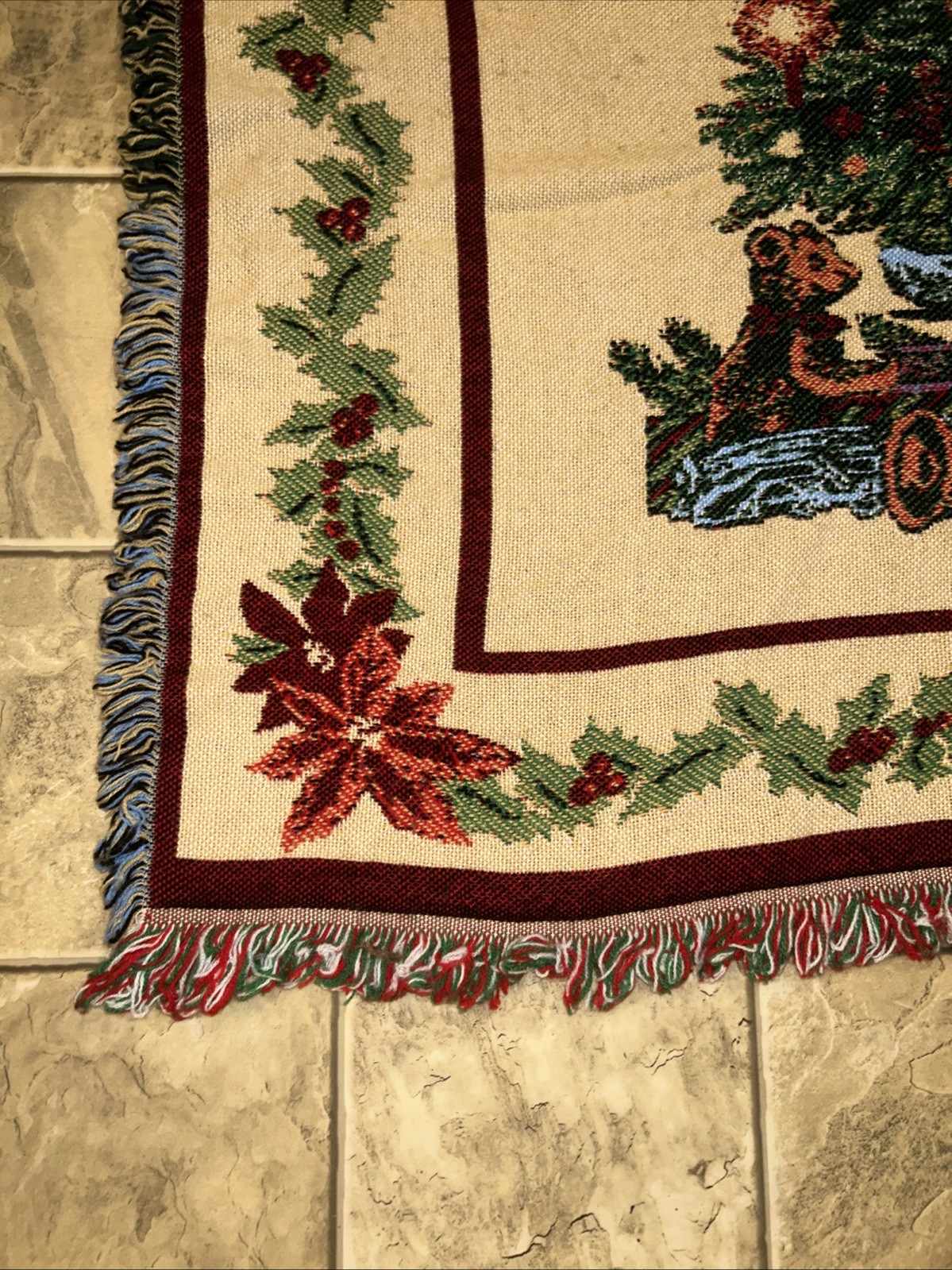 Vintage Beacon Holiday Tapestry Throw Blanket Christmas Tree, Toys Train 59×52