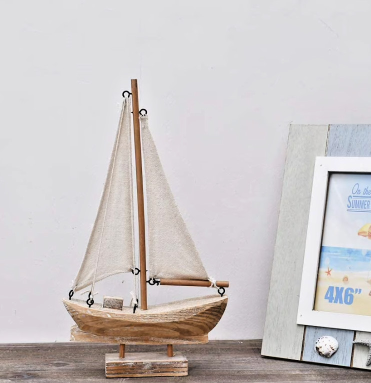 Sailboat Wood Wooden Boat Nautical Themed Home Decor Beach Party Toy Figure