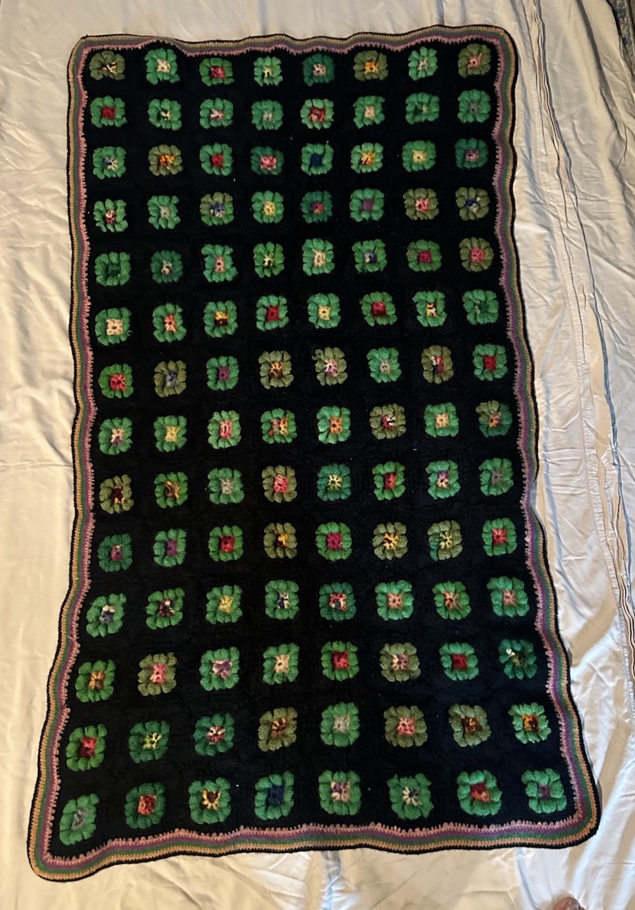 Vintage Granny Square Afghan Crochet Throw Blanket 52in Long 29 In Wide
